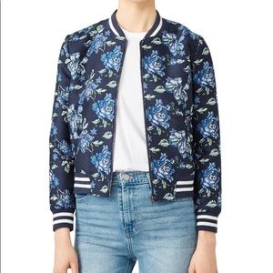 BB Dakota Zoey blue floral crepe bomber jacket